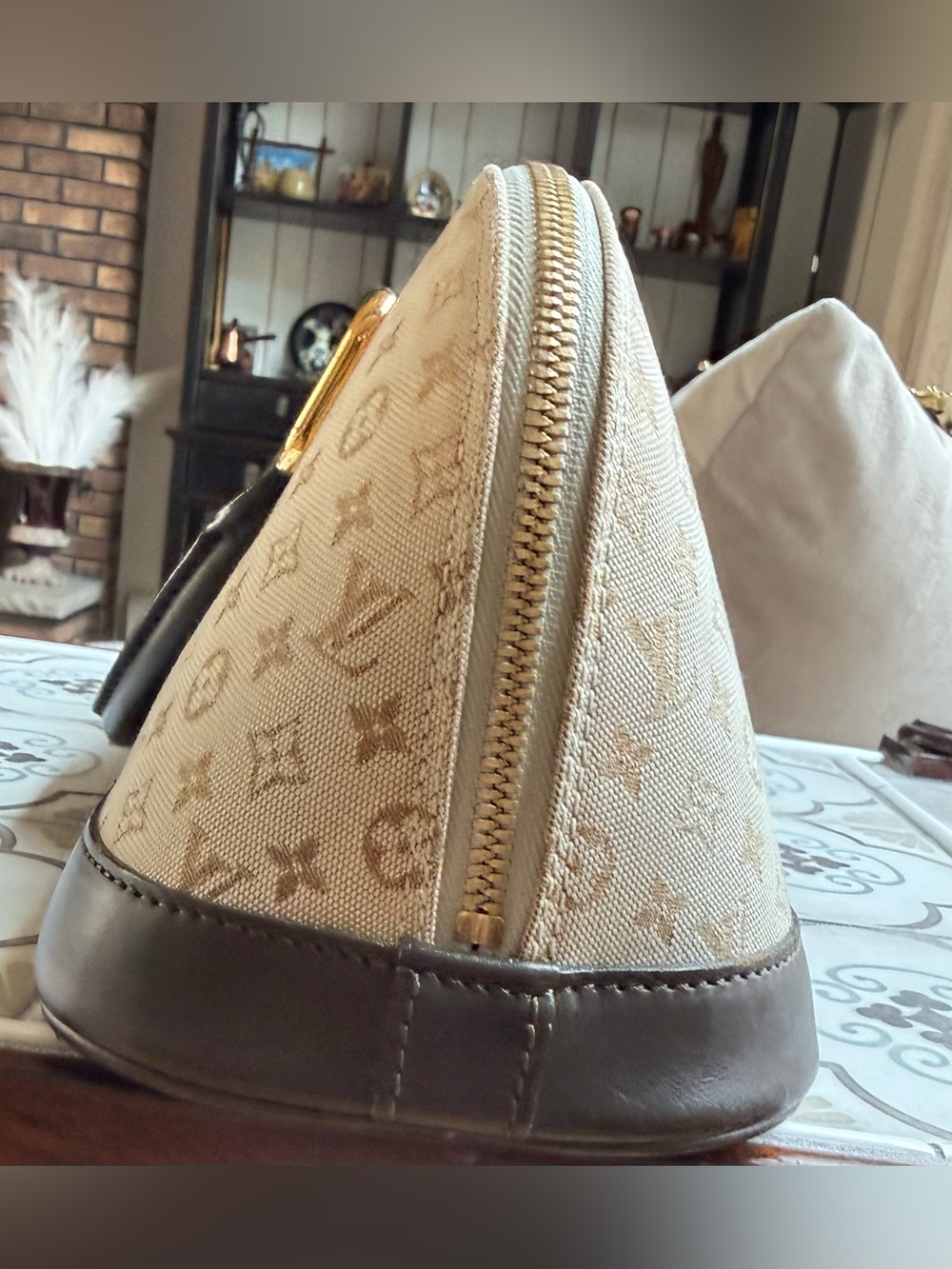 Louis Vuitton Beige Monogram Canvas and Brown Leather Satchel - Picture 9 of 16